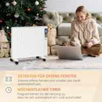 HOMCOM elektrische verwarming met wielen, 9 voorgeïnstalleerde modi, wandmontage mogelijk, 5-35° C, wit, 75 x 7,5 x 58,5 cm(m-7)