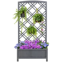 Outsunny  Hochbeet Blumenständer Garten Pflanzkasten mit Rankgitter Holz Rankkasten Grau 60 x 30 x 122,5 cm(m-9)