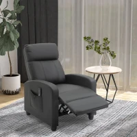 HOMCOM Recliner Armchair, Massage Faux Leather Push Back Reclining Chair with Adjustable Leg Rest, Side Pocket, for Home Living Room Theatre, Black(m-10)