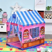 HOMCOM Spielzelt für Kinder Kinderspielhaus mit Bonbonhausmuster Kinderspielzelt ab 3 Jahren Spielhaus für innen und außen Rollenspiel Geschenk für Kinder 93 x 69 x 103 cm(m-2)