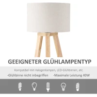 HOMCOM Tischlampe aus Holz Nachttischlampe 58 cm Tischleuchte E27-Fassung 40 W Leinen-Schirme Holzfuß Creme+Natur(m-6)