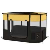 PawHut Foldable Dog Pen with Storage Bag for Indoor/Outdoor Use, Portable Pet playpen, with Ground Stakes - Yellow(m-1)