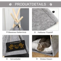 PawHut huisdiertent kattenhuis hondentent kattenbed kattentent met zacht kussen pluche vilt machinewasbaar grijs 58 x 58 x 80 cm(m-4)