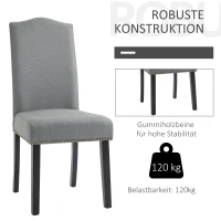 HOMCOM Esszimmerstühle 2er Set Küchenstuhl mit Rückenlehne, Sitzfläche aus Leinen, Schaumstoff, E1 MDF Kautschukholz, Grau, 47x63,5x103,5 cm(m-4)