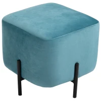 HOMCOM poef voetenbank bekleed polyester staal schuimstof turquoise 44,5 x 44,5 x 41,5 cm(m-9)