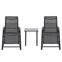 Outsunny Tuin loungeset, 2 ligstoelen met bijzettafel, ademende stof, stevig metalen frame, zwart