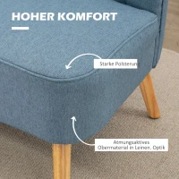 HOMCOM Sofa Retrodesign 2-zitsbank, houten poten, 117 cm x 56,5 cm x 77 cm, Lichtblauw(m-4)