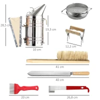 Outsunny 7-teiliges Imkerei-Werkzeugset Bienenzucht-Kit Imkereiset mit Smoker und Stockmeißel Bienenzuchtbürste Starter Kit für Imker rostfrei Stahl Holz Silber(m-3)