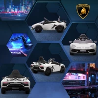 HOMCOM Elektrische kinderauto, officiële licentie van de Lamborghini Aventador, met vleugeldeuren, muziek, claxon, geschikt voor kinderen van 3-5 jaar, in het wit(m-9)