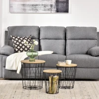 HOMCOM Couchtisch Beistelltisch 3-teilig Nachttisch Korbtisch mit abnehmbaren Deckel mit durchbrochenes modernes Design Satztisch Wohnzimmer Schlafzimmer Metall MDF Naturholz+Schwarz  Ø42 x 45H cm(m-2)