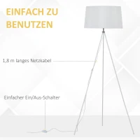 HOMCOM Stehlampe Tripod Schlafzimmer Standleuchte Stehleuchte Stehleuchte 3 Stufen 40 W Skandinavisch Stoff + Metall weiß ∅73 x 156 cm(m-7)