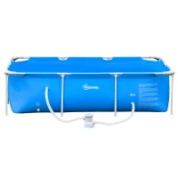 Outsunny Rahmenpool mit Schlauch Draht Swimmingpool Schwimmbad Ablassventil für sauberen Wasser 1000D PVC Stahl Blau 252 x 152 x 65 cm(m-10)