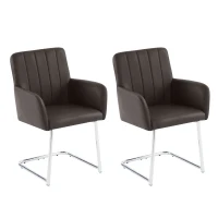Set di 2 Sedie da Pranzo Moderne in finta pelle con Seduta Imbottita e Gambe Metalliche, 43x55x83cm, Marrone scuro(m-2)