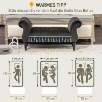 HOMCOM Ławka Tapicerowana, Ławka, Vintage Design, do 150 kg, 117x40x58 cm, Ciemnoszary(m-7)