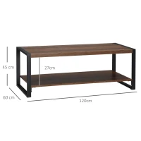 HOMCOM Beistelltisch, Industrial Design, mit unterer Ablage, Stahlrahmen, Holz+Schwarz, 120 x 60 x 45cm(m-3)