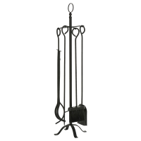 Outsunny 5-delige kachelset haardenset set haardgereedschap binnenhaardaccessoires haardkachelbestek smeedijzeren bestek gereedschap metaal zwart 20 x 20 x 82,5 cm