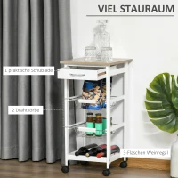 HOMCOM Küchenwagen Rollwagen Allzweckwagen mit ausziehbare Metallkörben und Schublade, Servierwagen mit Rollen, Aufbewahrungswagen für Küche Bad Büro Wohnzimmer Weiß(m-4)