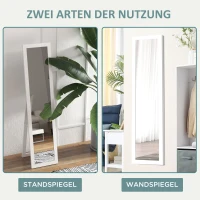 HOMCOM Spiegel - Staande spiegel voor de hele lengte - Wandspiegel, 37 cm x 40 cm x 155 cm, inclusief bevestigingshaak, Zilver + Wit(m-5)