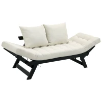 HOMCOM Schlafsofa, 2er-Sofa, klappbar, 2 Kissen, Schwarz + Creme(m-10)