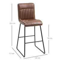 HOMCOM Barhocker Barstuhl mit Rückenlehne Esszimmerstuhl PU-Kunstleder Bistrohocker Tresenhocker Metall Braun+Schwarz 54 x 57 x 112 cm(m-3)