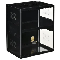 PawHut Terrarium für Reptilien, verriegelbar, Thermometer, 2 Lampenhalterungen, Wasserschale, Metall, Schwarz(m-1)