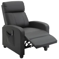HOMCOM Recliner Armchair, Massage Faux Leather Push Back Reclining Chair with Adjustable Leg Rest, Side Pocket, for Home Living Room Theatre, Black(m-11)