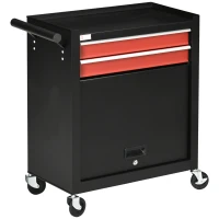 DURHAND Werkzeugwagen mit 4 Rollen, 2 Schubladen, 1 Schrank, 62 cm x 33 cm x 74 cm,  Rot + Schwarz(m-10)
