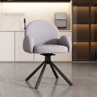 Silla de Comedor Giratoria Acolchada en Tela Sherpa con Brazos Diseño Moderno Gris(m-4)