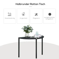 Outsunny® balkontafel tuintafel tuintafel halfrond poly-rotan + metaal zwart 100 x 50 x 74 cm | Aosom.de(m-5)
