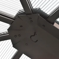 Outsunny Pavillon mit Polycarbonatdach, Vorhänge mit Fliegennetz, Alugestell, Dunkelgrau+Schwarz, 3,6 x 3 x 2,6 m(m-9)
