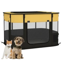 PawHut Foldable Dog Pen with Storage Bag for Indoor/Outdoor Use, Portable Pet playpen, with Ground Stakes - Yellow(m-11)