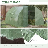 Outsunny Foliengewächshaus 4 x 3 x 2 m Tunnel Gewächshaus Treibhaus Pflanzenhaus Folienzelt 2 Fenster Gitterfolie Regale Wetterbeständig Grün(m-5)