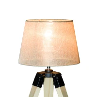 HOMCOM tafellamp bedlampje tafellicht E27 linnen look grenenhout(m-4)