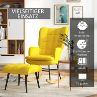 HOMCOM Schommelstoel met Voetenbank, Comfortabel, Tot 130 kg, Linnenlook, 64x89x90cm, Geel(m-6)
