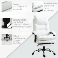 Vinsetto Bürostuhl mit Liegefunktion, ergonomisch höhenverstellbar  mit Fußstütze, gepolstert, bis 135 kg belastbar, 66 x 72 x 122-130 cm, Weiß(m-7)