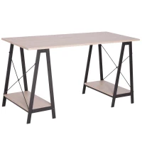 Vinsetto Computertisch Bürotisch Schreibtisch Arbeitstisch Esstisch 2 Regale MDF + Metall Natur+ Schwarz 140 x 60 x 75 cm(m-1)