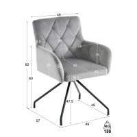 Set di 2 Sedie da Pranzo Imbottite in tessuto effetto velluto con Motivo a Diamante, Gambe in Metallo, 46x50x86 cm, GRIGIO CHIARO(m-3)