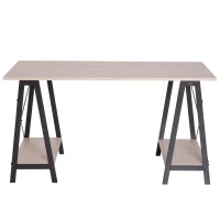 Vinsetto Computertisch Bürotisch Schreibtisch Arbeitstisch Esstisch 2 Regale MDF + Metall Natur+ Schwarz 140 x 60 x 75 cm(m-5)