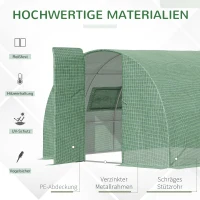 Outsunny Foliengewächshaus 4 x 3 x 2 m Tunnel Gewächshaus Treibhaus Pflanzenhaus Folienzelt 2 Fenster Gitterfolie Regale Wetterbeständig Grün(m-4)