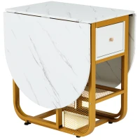 Mesa de Comedor Extensible y Plegable con Cajones y Espacio de Almacenamiento Blanco y Dorado(m-9)