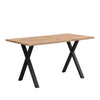 Tavolo da Pranzo Rettangolare Moderno Effetto Legno con Gambe Incrociate, Nero e Marrone(m-2)