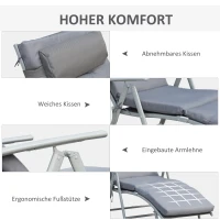 Outsunny Sonnenliege klappbar Strandliege mit Kopfkissen Sitzkissen Liegestuhl mit 7-Fach verstellbare Rückenlehne Gartenliege Relaxliege bis 165 kg belastbar, für Garten Urlaub Outdoor, Grau(m-5)