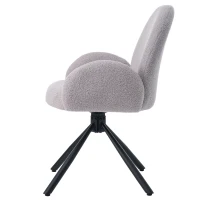 Silla de Comedor Giratoria Acolchada en Tela Sherpa con Brazos Diseño Moderno Gris(m-8)