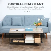 HOMCOM Couchtisch, Beistelltisch, mit Gitterablage, erhöhter Tischrand, Stahlrahmen, Holzplatte, 100 x 50 x 46,5cm(m-4)