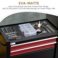 DURHAND Werkzeugwagen mit 4 Rollen, 2 Schubladen, 1 Schrank, 62 cm x 33 cm x 74 cm,  Rot + Schwarz(m-5)
