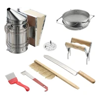 Outsunny 7-teiliges Imkerei-Werkzeugset Bienenzucht-Kit Imkereiset mit Smoker und Stockmeißel Bienenzuchtbürste Starter Kit für Imker rostfrei Stahl Holz Silber(m-10)