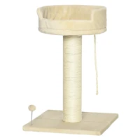 PawHut Kattenboom met krabpaal en kattenbed, inclusief kattenspeelgoed, 55 x 55 x 83 cm, Beige(m-10)
