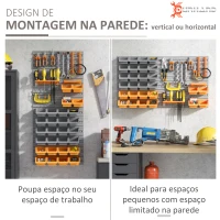 DURHAND Prateleira de Parede Organizador de Ferramentas com 28 Caixas Empilháveis e Ganchos 95,5x22,5x53,5 cm Cinza e Laranja(m-4)