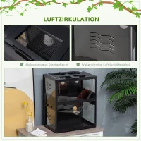 PawHut Terrarium für Reptilien, verriegelbar, Thermometer, 2 Lampenhalterungen, Wasserschale, Metall, Schwarz(m-5)