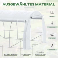 Outsunny Szklarnia Tunelowa, Przechodnia, Ściany Rozwijane, Drzwi na Zamek, Rama Ocynkowana, 4 x 3 x 2 m, Biała(m-4)